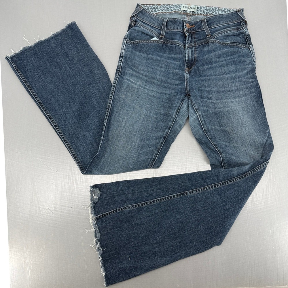 Ariat REAL Denim Womens 30R Blue Flare Leg Raw Hem Medium Wash Jeans 1875